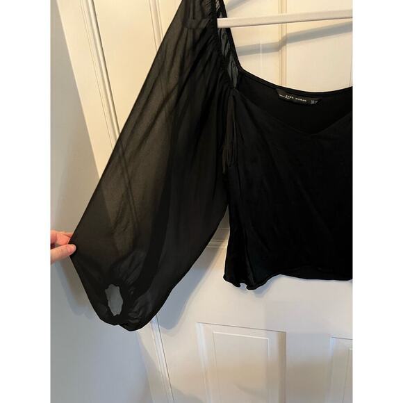 Zara Black V Neck Sheer Long Sleeve Cropped Top Going Out Blouse Women's XS Sexy - Picture 4 of 11
